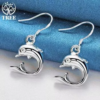Ювелирные изделия серьги-капли из стерлингового серебра 925 пробы с цирконом AAA и дельфином