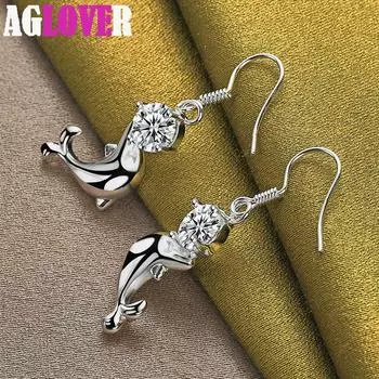 Ювелирные изделия серьги-капли из стерлингового серебра 925 пробы с дельфином AAA и цирконом