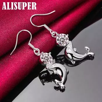 Ювелирные изделия серьги-капли из стерлингового серебра 925 пробы с дельфином AAA и цирконом