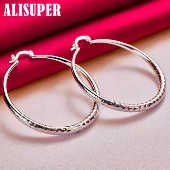 Ювелирные изделия: серьги-кольца из стерлингового серебра 925 пробы, большой круг, 50 мм, зернистые