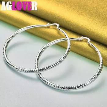 Ювелирные изделия: серьги-кольца из стерлингового серебра 925 пробы, большой круг, 70 мм, зернистые