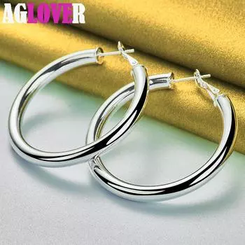 Ювелирные изделия: серьги-кольца из стерлингового серебра 925 пробы, круглые, гладкие, большие, диаметром 50 мм