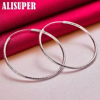 Ювелирные изделия: серьги-кольца из стерлингового серебра 925 пробы, матовые круглые круглые 50/60 мм, большие серьги-кольца 50mm