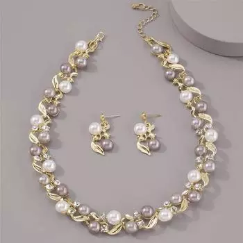 Ювелирные изделия, серьги-колье со стразами из искусственного жемчуга, комплект из трех частей, креативные серьги-колье с искусственным жемчугом золотой