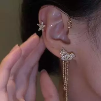 Ювелирные изделия Серьги-манжеты из циркония, роскошные серьги для девочек в корейском стиле, клипсы для ушей, косточки, бабочка, ушной крючок right