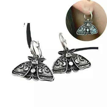 Ювелирные изделия, серьги с насекомыми в стиле готики, серьги-кольца Luna Wiccan Moth, серьги с подвеской в виде фазы Луны 12mm+25mm