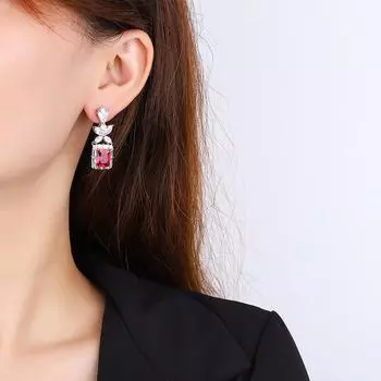 Ювелирные изделия Серьги с розовым цирконием Серьги-иглы из серебра 925 пробы Женская мода Серьги с имитацией драгоценных камней Параиба