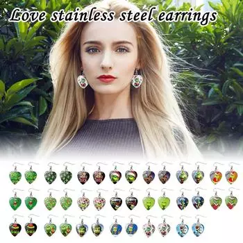 Ювелирные изделия Серьги Санта-Клаус Зеленые серьги Любовь Серьги из нержавеющей стали One Size