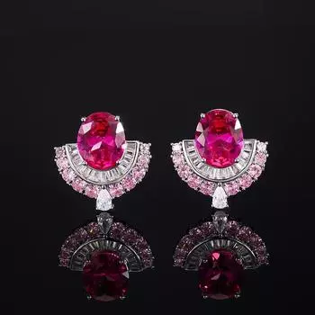 Ювелирные изделия Серьги в стиле ретро Серьги из циркония Серьги-гвоздики из серебра премиум-класса с имитацией красного корунда цвета голубиной крови, красного, желтого, розового циркония, женские