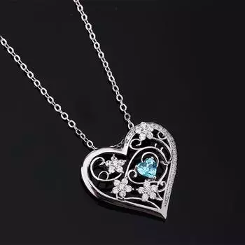 Ювелирные изделия Серебро Имитация Аквамарина Темперамент Полый Кулон Камень в форме сердца 5 * 5