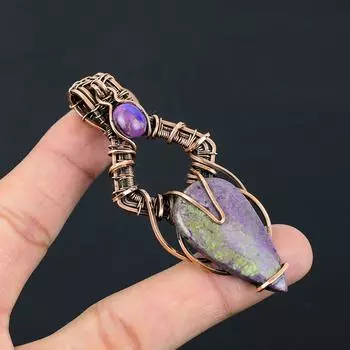 Ювелирные изделия шкентеля чистой медной проволоки Purpurite Gemstone обернутые Handmade для подарка 3.23 Inches фиолетовый