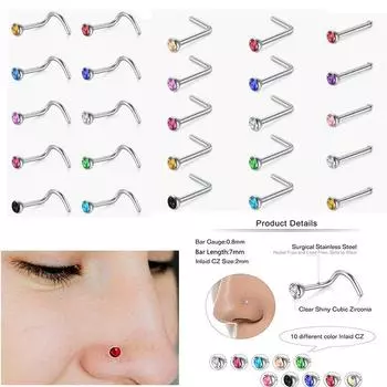 Ювелирные изделия, смешанный гвоздь для носа, нос «рыбий хвост», бриллиант смешанного цвета L, прямой стержень, носовой носовой нос