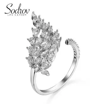 Ювелирные изделия SODROV, белые кольца с цирконом в форме листа для женщин, ювелирные изделия для помолвки, подарок, открытое кольцо One size белый