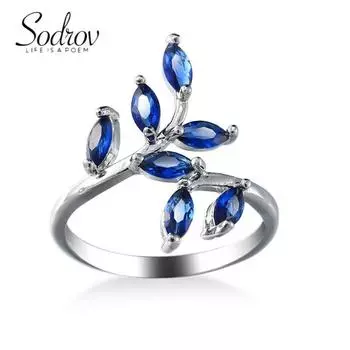 Ювелирные изделия SODROV, кольца с синим цирконием и листьями дерева для женщин, свадебное обручальное кольцо 6