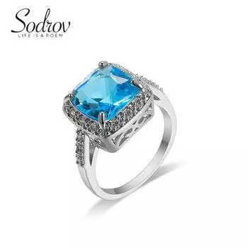 Ювелирные изделия SODROV с большим голубым цирконом, обручальные кольца для женщин 6