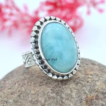 Ювелирные изделия стерлингового серебра 925 кольца заявления естественного драгоценного камня Ларимар для подарка рождества 6 серебряный