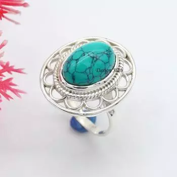 Ювелирные изделия стерлингового серебра 925 кольца драгоценной камня бирюзы Хандмаде твердые для подарка 6 серебряный