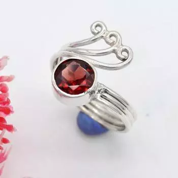 Ювелирные изделия стерлингового серебра 925 кольца драгоценной камня красного граната художественные для подарка Кристмас 6 серебряный