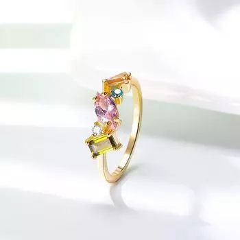 Ювелирные изделия стерлингового серебра S925 кольцо бриллиант золото ювелирные изделия девушка цвет циркон кольцо 6 золотой