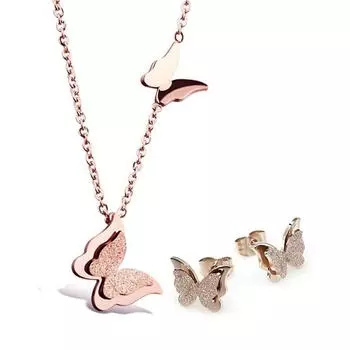 Ювелирные изделия Стильный комплект украшений с ожерельем-бабочкой из 18-каратного розового золота для женщин и девочек