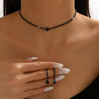 Ювелирные изделия Стразы Кристалл Круглый Циркон, Любовь Ключица Цепочка Ветер Простое Ожерелье Серьги Женщины