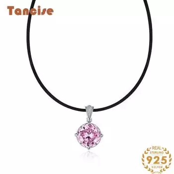 Ювелирные изделия Tancision 14*14 Подвеска в форме подушки из американского порошка с высокоуглеродистым бриллиантом 925 пробы Гибкая регулировка Магнитное кожаное ожерелье из веревки 51 см. розовый