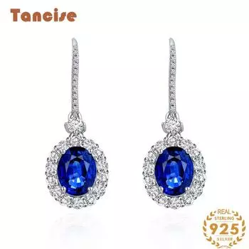 Ювелирные изделия Tancision 7*9 Серьги с синтетическим сапфиром Классические ретро идеальные серьги из серебра 925 пробы для женщин синий