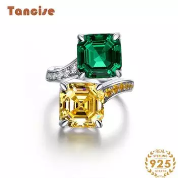 Ювелирные изделия Tancision 925 Серебряное кольцо Женская мода Классическое кольцо с бриллиантом в форме когтя квадратного размера 10*10 с желто-зеленым бриллиантом.