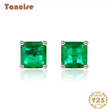Ювелирные изделия Tancision, четыре когтя, синтетические изумрудные серьги, темпераментные квадратные серьги без оправы, простые мини-серьги зелёный