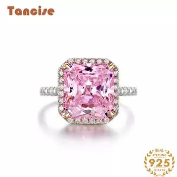 Ювелирные изделия Tancision из стерлингового серебра 925 пробы, модные хрустальные украшения, кольцо с геометрическим бриллиантом и розовым цирконом 5 розовый