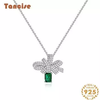 Ювелирные изделия Tancision, Изумрудное высокоуглеродистое бриллиантовое ожерелье, серебро 925 пробы, ручная инкрустация, 5*7, подвеска зеленого света 40 + 3 зелёный