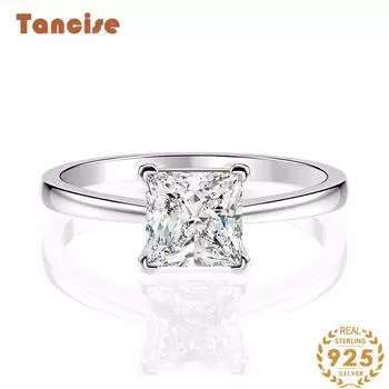 Ювелирные изделия Tancision, классическое кольцо принцессы с кубическим цирконом и синтетическим бриллиантом 6*6, женское кольцо из платины с 925 серебром, набор колец 5 белый