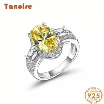 Ювелирные изделия Tancision Кольцо с синтетическим бриллиантом весом 7 карат относится к овальной группе цирконов 8 * 12, инкрустированной разбитыми бриллиантами, и роскошному женскому кольцу из серебра 925 пробы. 5 белый