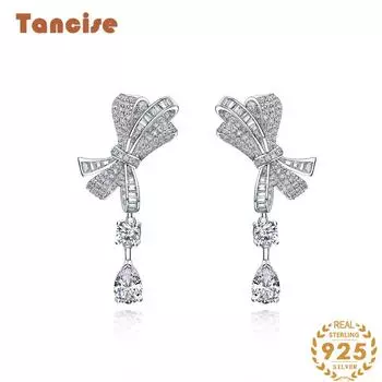 Ювелирные изделия Tancision Новые серьги-бабочки из стерлингового серебра S925. Роскошные украшения для ушей с бриллиантами. белый