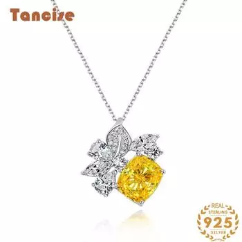 Ювелирные изделия Tancision, ожерелье с высокоуглеродистым бриллиантом, серебро 925 пробы, инкрустация желтым бриллиантом, 10*12, толстый прямоугольный кулон, женский 40 + 3 жёлтый