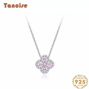 Ювелирные изделия Tancision Подвеска в виде розового клевера с высокоуглеродистыми бриллиантами Классическое модное простое ожерелье 40+3. розовый