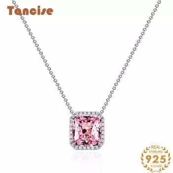 Ювелирные изделия Tancision, ярко-розовый кулон с высокоуглеродистым бриллиантом, инкрустированный 10 * 11, простое геометрическое ожерелье из серебра 925 пробы, 40 + 3 розовый