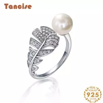 Ювелирные изделия Tancision S925, браслет из стерлингового серебра, женское маленькое кольцо с ароматом перьев, инкрустированное натуральным жемчугом белый