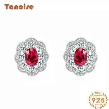 Ювелирные изделия Tancision S925, чистое серебро, серьги для ногтей, женские серьги с цирконием 7а, синтетический рубин, серьги красный