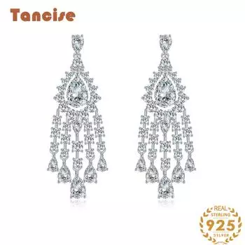 Ювелирные изделия Tancision. Серьги из стерлингового серебра S925 с умной бахромой и геометрической асимметрией, независимый дизайн. белый