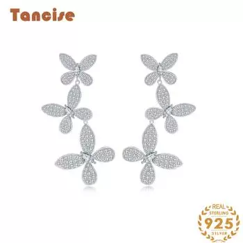 Ювелирные изделия Tancision Серьги из стерлингового серебра S925. Изысканные серебряные серьги с бабочками и стильными цветами. белый