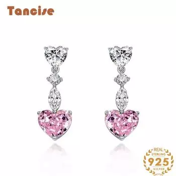 Ювелирные изделия Tancision Серьги с розовыми высокоуглеродистыми бриллиантами, инкрустированные 10 * 12 темпераментными женскими серьгами в форме сердца из серебра 925 пробы. розовый