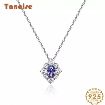 Ювелирные изделия Tancision Серебряное ожерелье Темперамент Сапфировый цветок 6 * 9 Геометрический кулон 925 40 + 3 синий