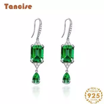 Ювелирные изделия Tancision, синтетические бабушкино-зеленые серьги с высокоуглеродистыми бриллиантами 925 пробы, 10*14, геометрические ретро-легкие роскошные серьги, серебро зелёный