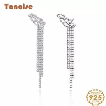 Ювелирные изделия Tancision, темперамент, длинная кисточка, высокоуглеродистые бриллианты, модные серьги с белым листом, серьги с темпераментом, серебро. белый