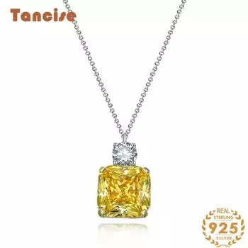 Ювелирные изделия Tancision, желтый кулон с бриллиантами, ручная инкрустация, 15*15, квадрат принцессы, 7А, циркон, серебро 925 пробы, ожерелье 40 + 3 жёлтый