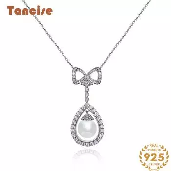 Ювелирные изделия Tancision Жемчужная подвеска Делюкс с микроинкрустацией и полным бриллиантом S925 Серебряное ожерелье с ключицей 40+3см. белый