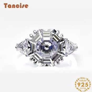 Ювелирные изделия Tansized, креативное восьмиугольное кольцо с цирконом, серебро S925, 7a, имитация циркона, ювелирное кольцо 5 белый