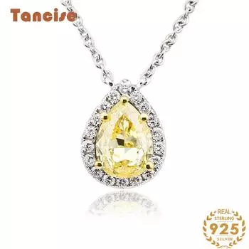 Ювелирные изделия Tansized Ожерелье из стерлингового серебра 925 пробы с покрытием из белого золота 18 карат и желтым бриллиантом Ожерелье-капля Подвеска Цепочка на ключицы Женский 40+3. жёлтый
