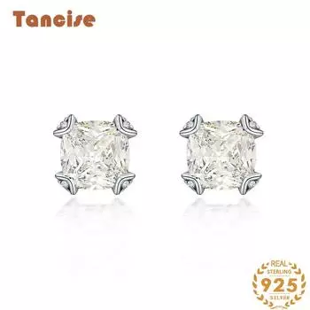 Ювелирные изделия Tansized, серьги с блестящими квадратными бриллиантами и ледяным цветком, 8*8 мм, ювелирные изделия из стерлингового серебра 925 пробы, платина, простые. белый